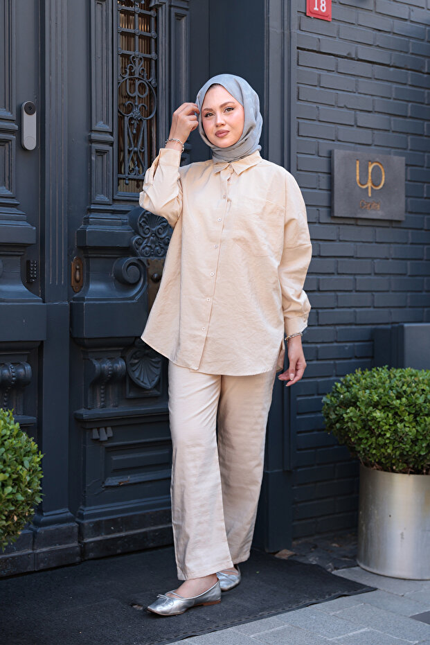 Women's Single Pocket Detail Double Suit Cream