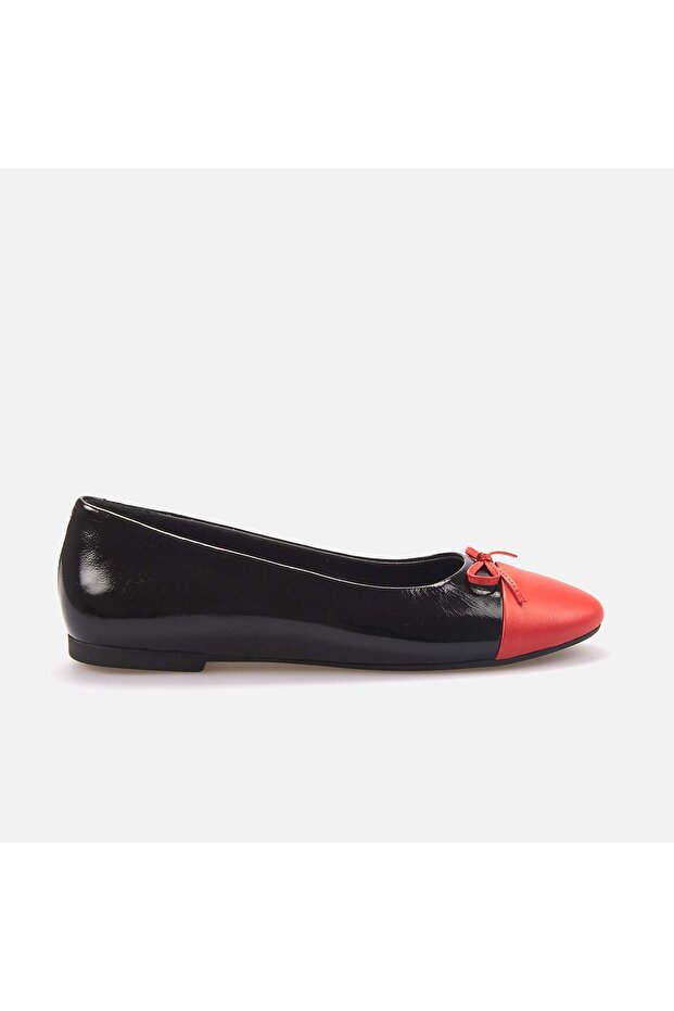 Women's Genuine Leather Tpu Sole Black-Red Napa Ballerinas