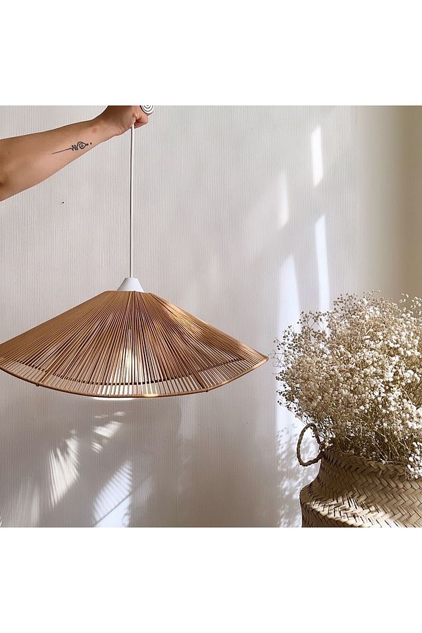 Kahverengi Bohem Avize Hasır Rattan Bambu Makrome Avize 50 cm - 1