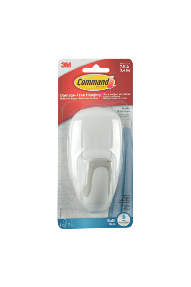 ommand Bathroom Hook Large White - 2