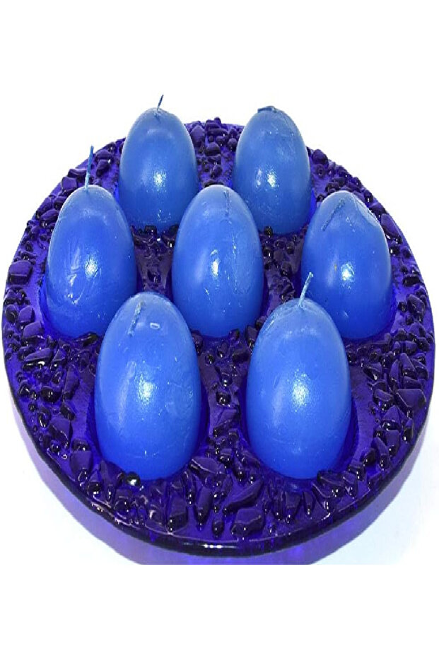 L.T.R Round Blue Candle Set - 7 Pc | Assorted Decorative Candles with Fixed Round Bottom Base