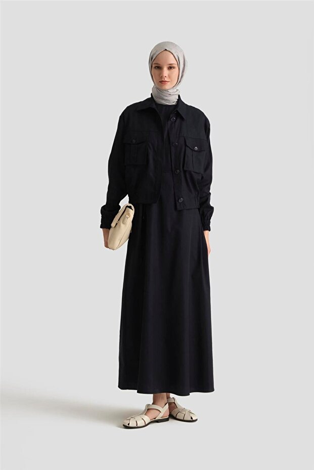 Bomber Jacket Suit with Inner Dress 25Y6001 Navy Blue