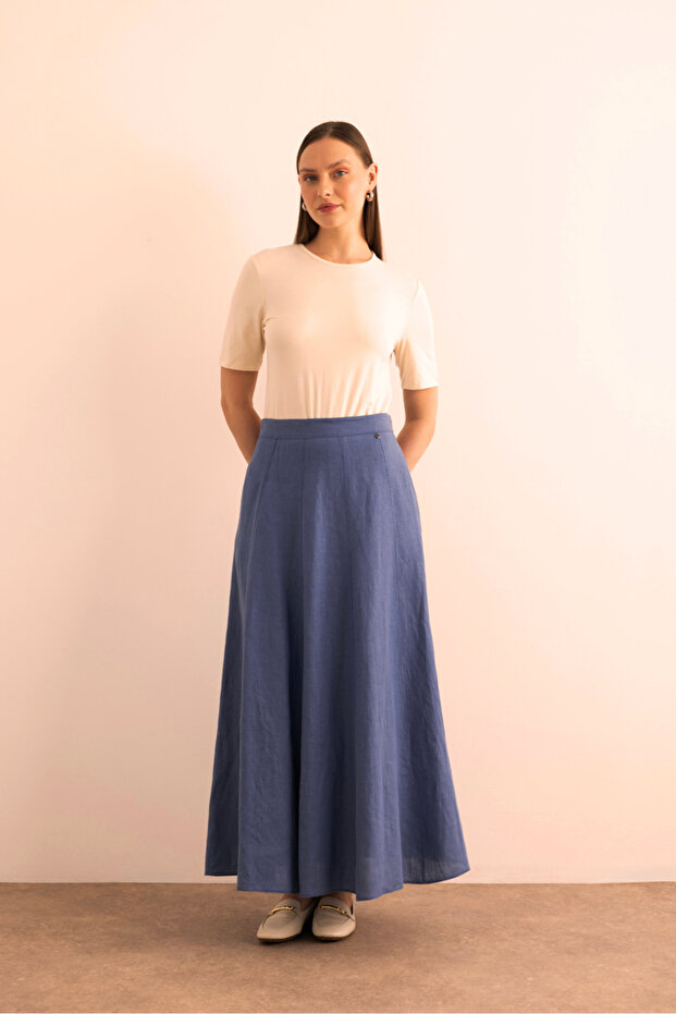 Flared Slit Linen Skirt - 3