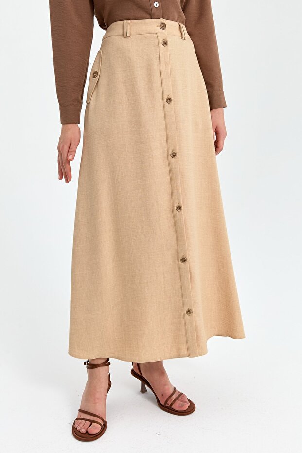 Önden Düğmeli Etek Camel - 6