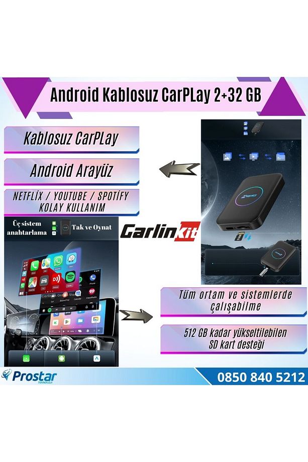 3 in 1 Carlinkit CPC200 Tbox Lite Android 2 GB 32 GB Android Auto Carplay Ai kutusu 512 GB SD - 2