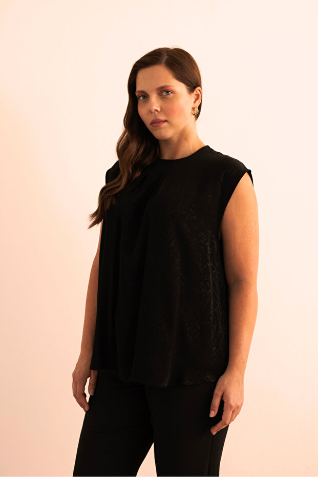 Jacquard Patterned Viscon Sleeveless Blouse - 3