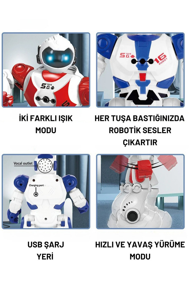 Oyuncak 16 Fonksiyonlu Şarjlı Uzaktan Kumandalı Akıllı Robot Sesli Işıklı Programlama Dans Moonwalk - 5