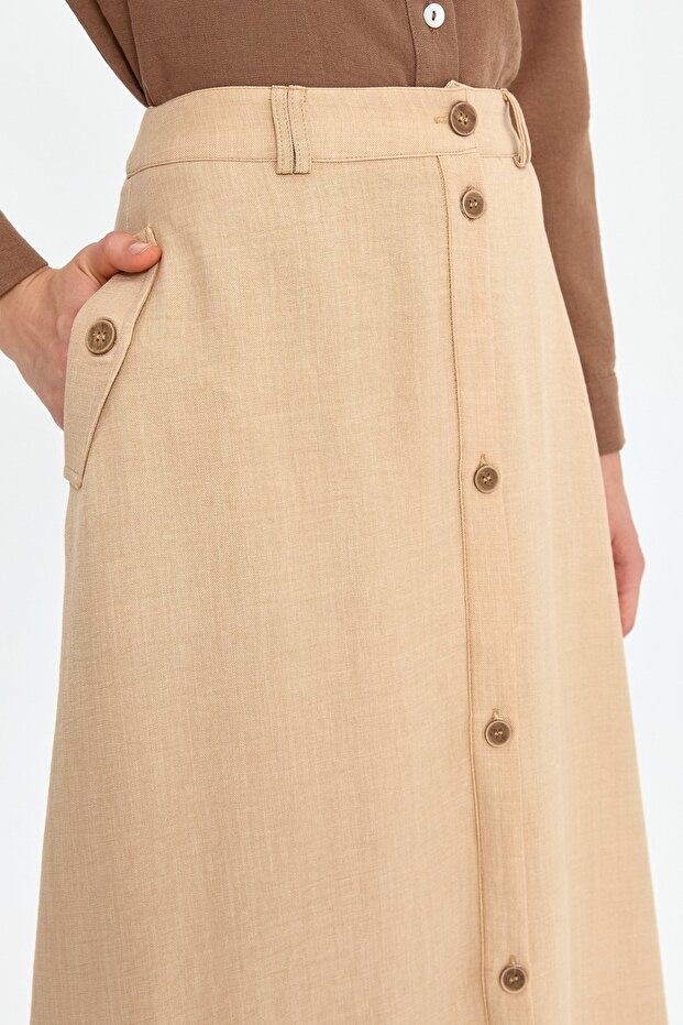 Önden Düğmeli Etek Camel - 7
