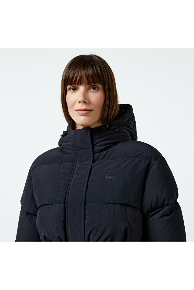 Kadın Kapüşonlu Siyah Mont - 5