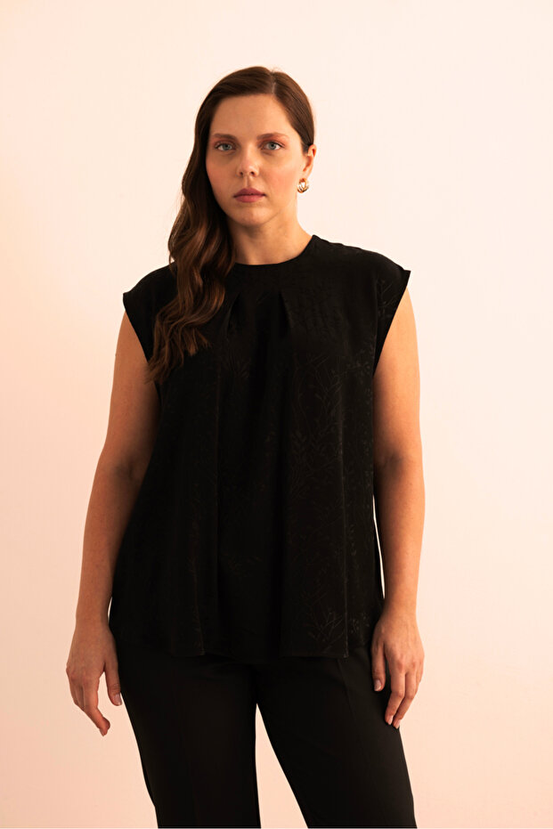 Jacquard Patterned Viscon Sleeveless Blouse - 6