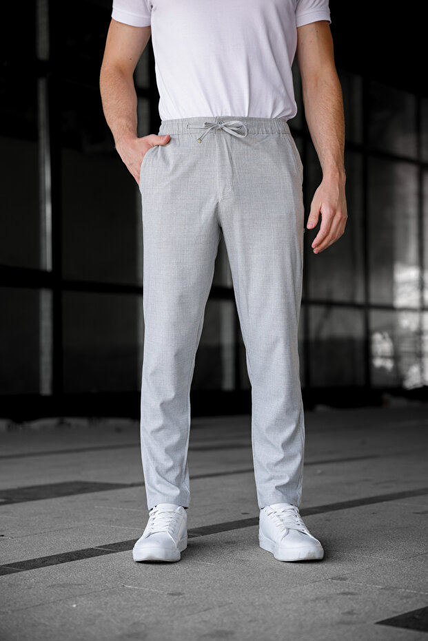 Men's Gray Relaxed Fit Side Pockets Elastic Waist Lace up Jogger Pants