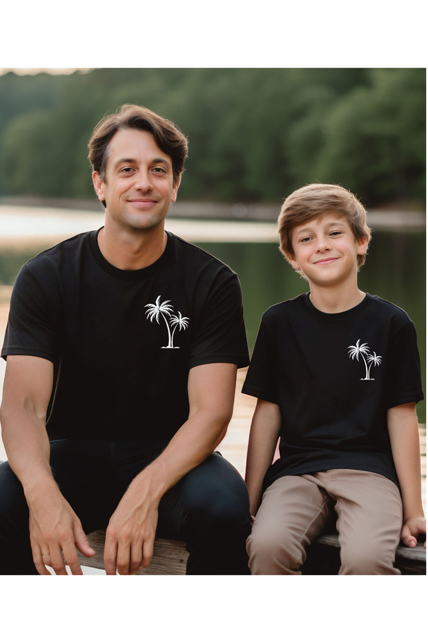 Father Son Palm Printed Combination T-Shirt (Single Product, Add 2 Pieces to the Cart for Combination)