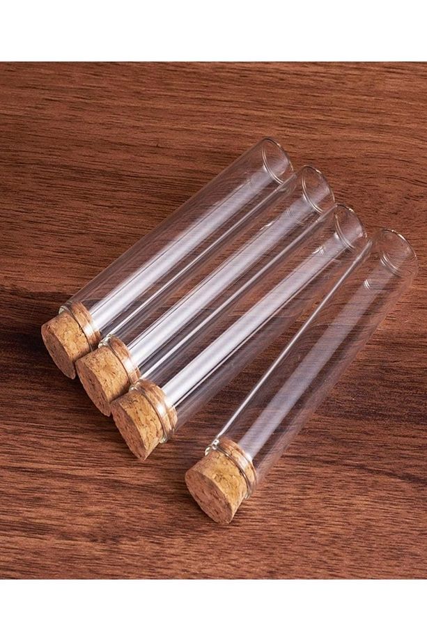 Mantar Tıpalı Dibi düz Cam Şişe Deney Tüpü Şişe Boyu 10 Cm Ağzı 1.5 Cm 10 Adet - 2
