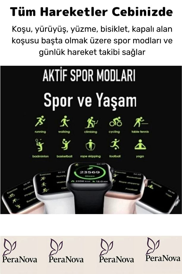 Özel Ips Ekran Spor Sağlık Sensörlü Ios Android Uyumlu Tansiyon Nabız Ölçer Akıllı Saat - 2