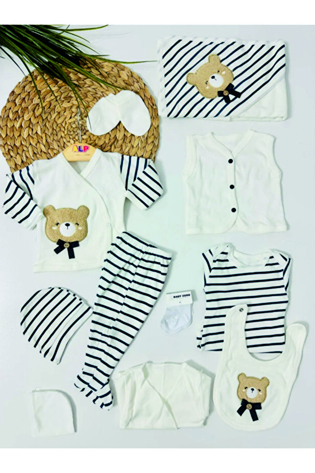 Cute Teddy Bear Embroidered Striped Set of 10 Hospital Release