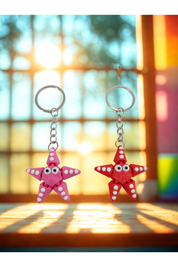Special Stylish Design Starfish Cute 3D Hard Plastic Movable Keychain Gift Accessory 2Pcs
