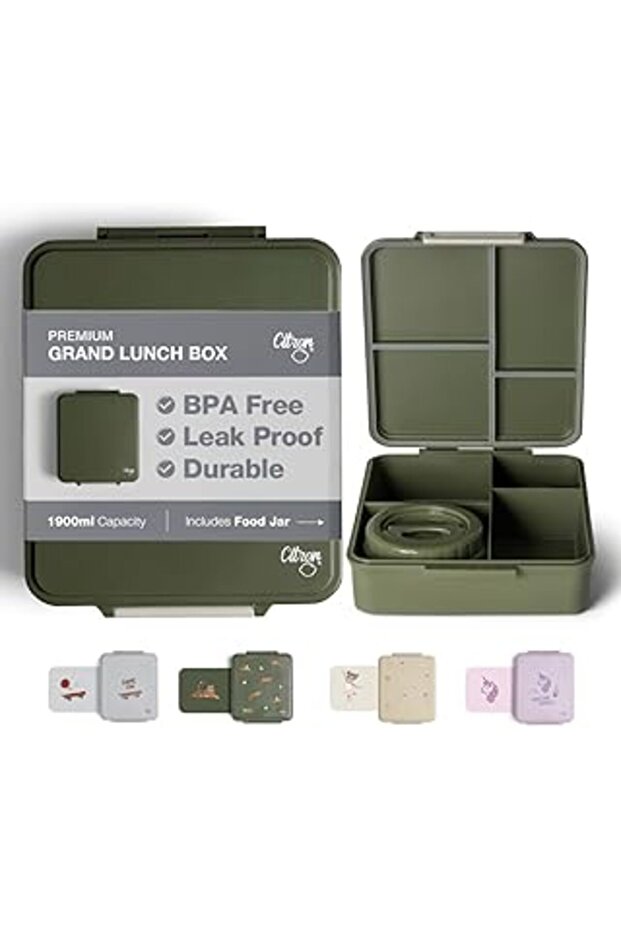 Citron 4 Bölmeli Ve 1 Yiyecek Kavanozu Ile Büyük Yemek Kutusu - Yeşil - 1