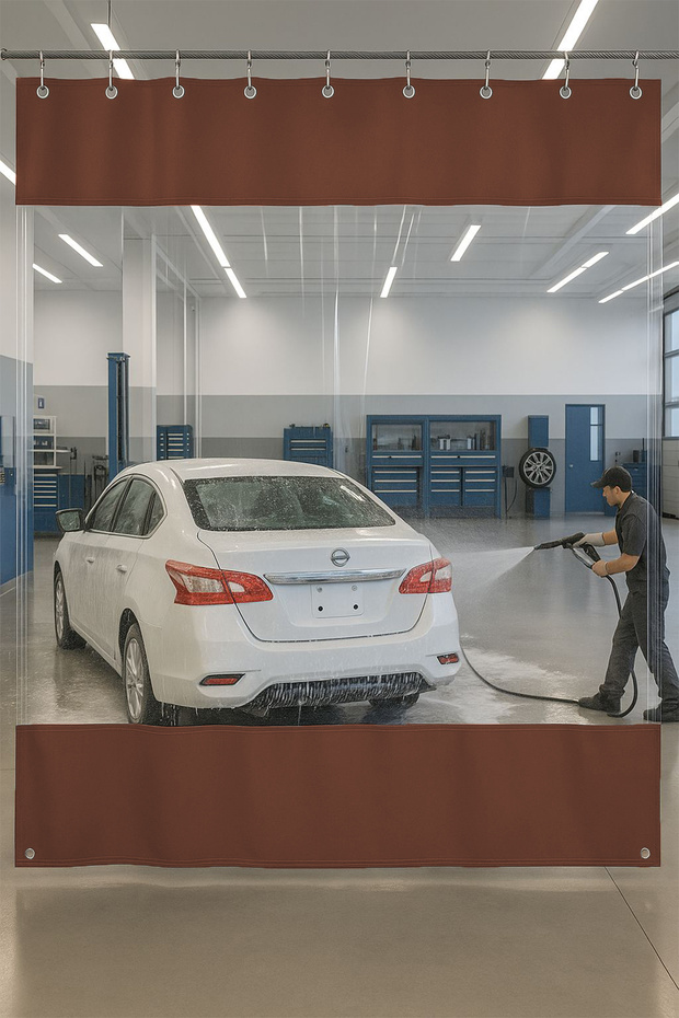 0.80mm Transparent Auto Service and Wash Partition Curtain 12 Colors Height 200cm X Width 550cm