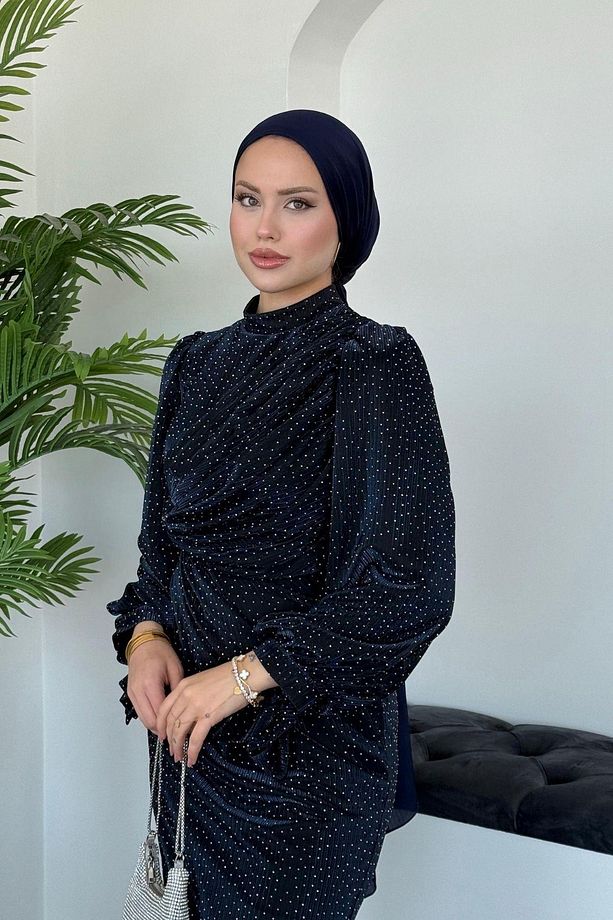 Maviş Simli Abiye Lacivert - 4