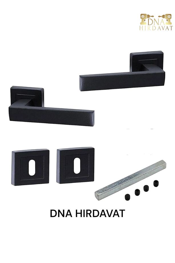 SİYAH KARE ROZETLİ KAPI KOLU KAPI KİLİDİ MENTEŞE SET (1 TAKIM) - 2