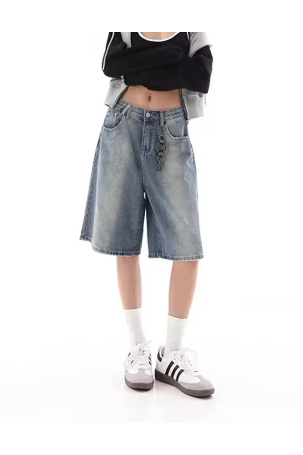 Y2k Yıkamalı Kumaş Unisex Jean Bermuda/Şort - 4