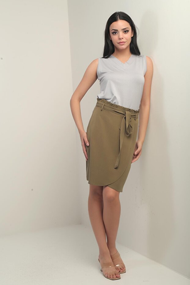 Women's Waist Belted Double Breasted Lyocell Short Skirt