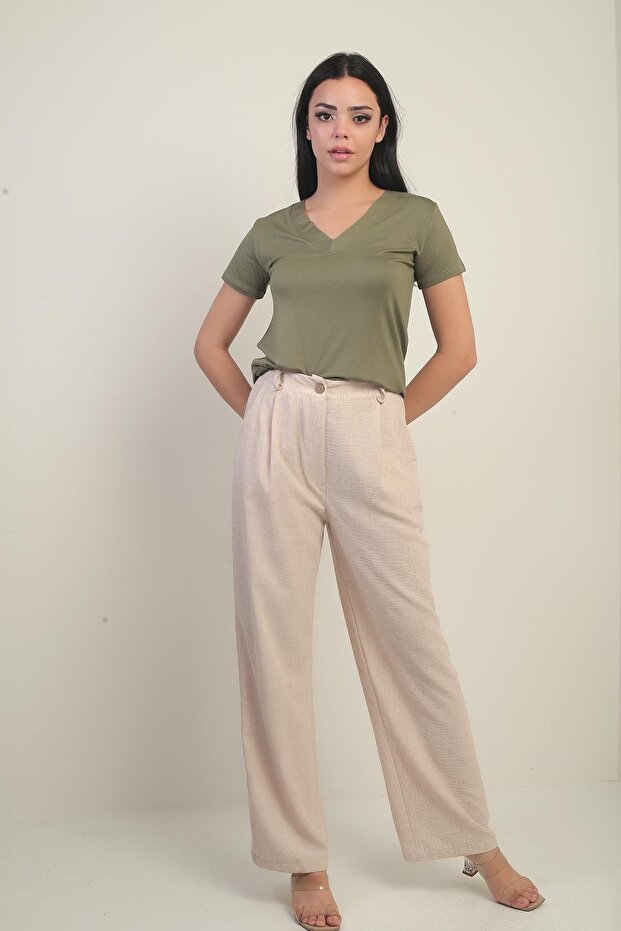 Women's Elastic Waist Pocket Pleated Palazzo Trousers