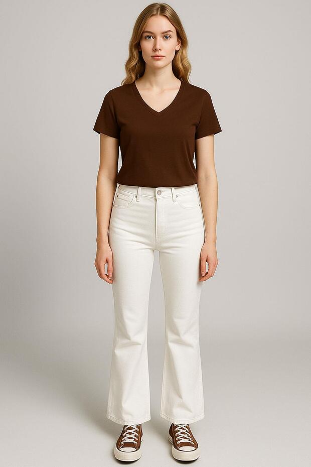 2 Adet Ön ve Arka V Yaka Basic Pamuklu Tişört - 2