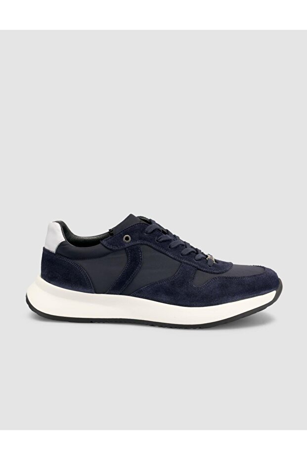 100% Genuine Leather Navy Blue Suede Lace-Up Men's Sports Shoes
