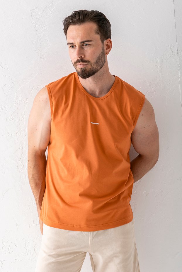 Men's Crew Neck John Borners Printed Sleeveless T-Shirt Orange - 2752