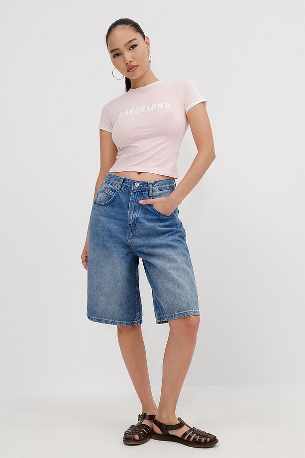 Kayış Detaylı Bermuda Denim Şort Ş476-PNİ - 1