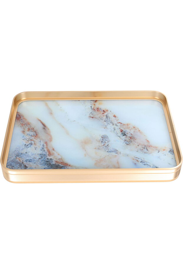 Serving Tray Steel Alsaif Gallery, Rectangular, 32×34 cm - Gold
