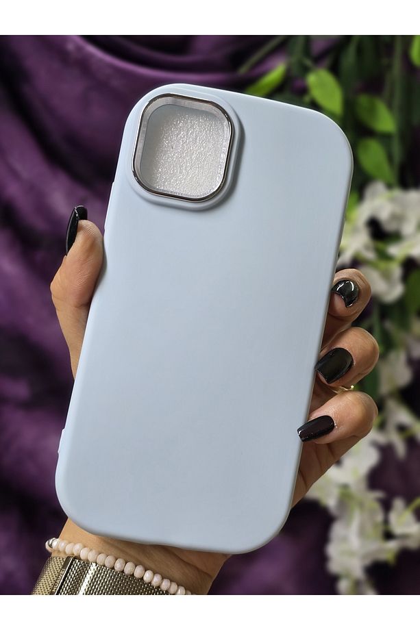 Iphone 11 Uyumlu Metal Kamera Çerçeveli Mat Bebe Mavi Silikon Kılıf - 3