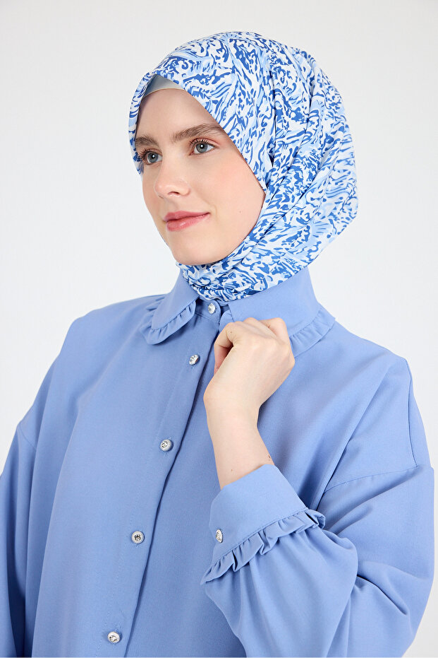 وشاح منقوش باللون الأزرق 3012 - 6