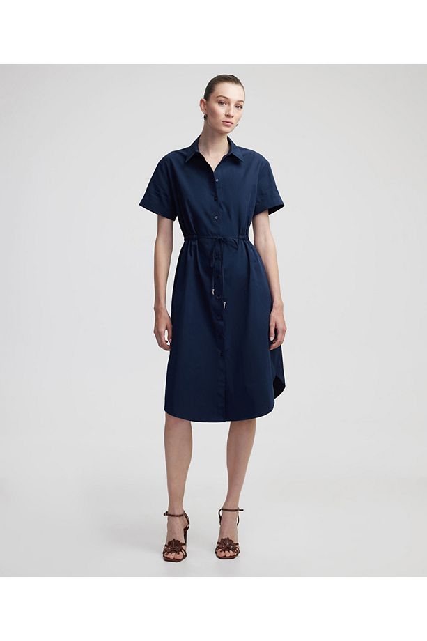 Poplin midi gömlek elbise - 1
