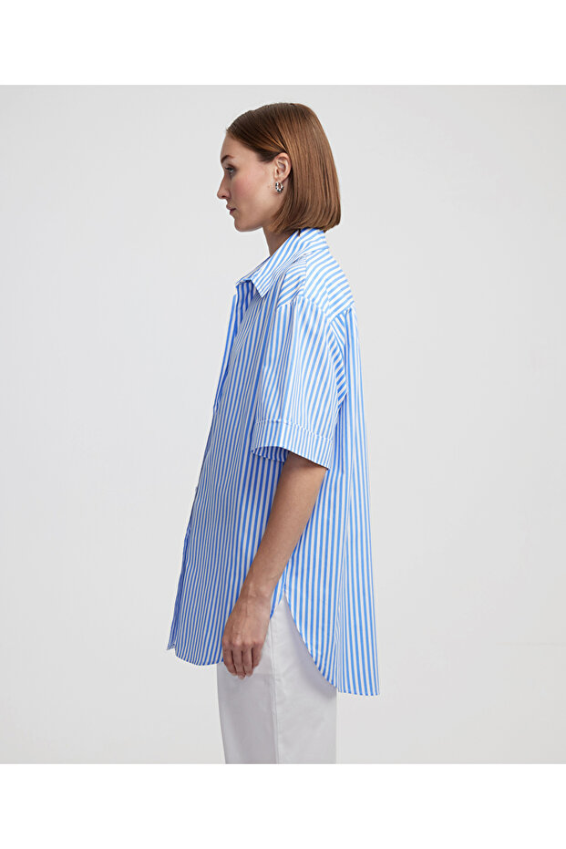 Çizgili oversize gömlek - 5