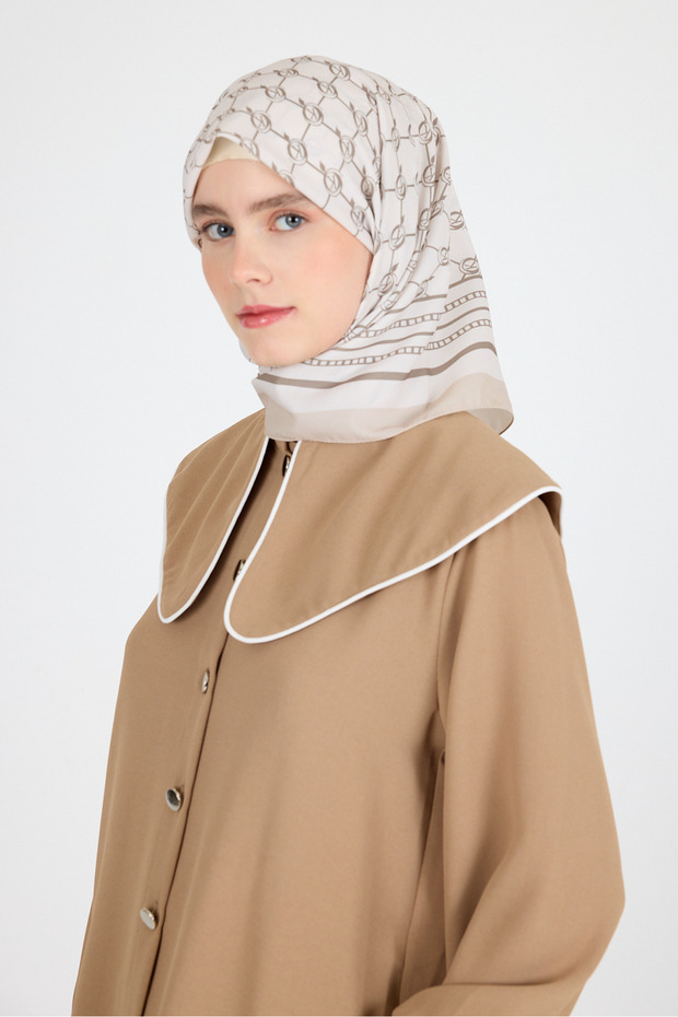 وشاح منقوش باللون البيج 3015 - 1