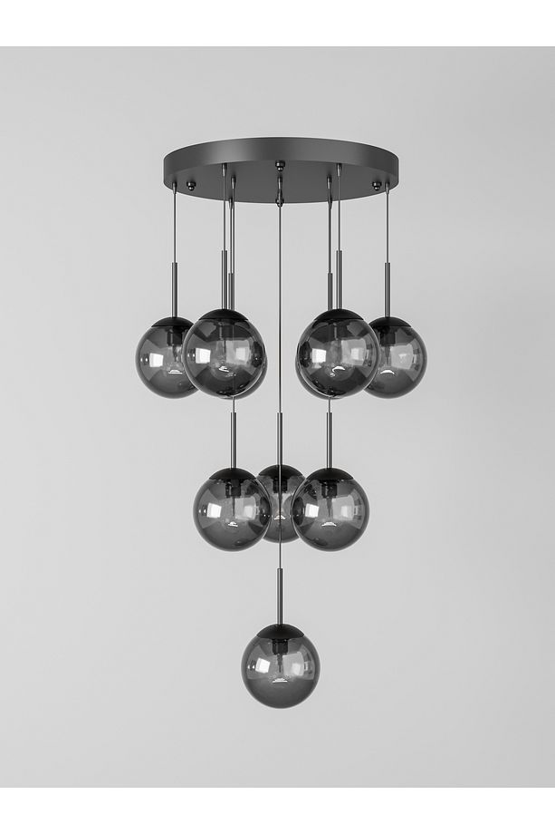 ECLIPSE Modern 10'lu Sarkıt Metal Avize - Renkli Cam Küre, E27 Duy, Dekoratif Aydınlatma - 2
