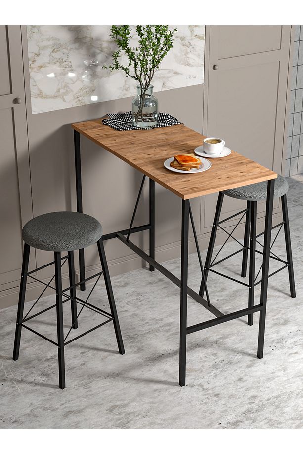 RETODESİGN YUVARLAK TABURELİ BAR TAKIMI 3651A - 1