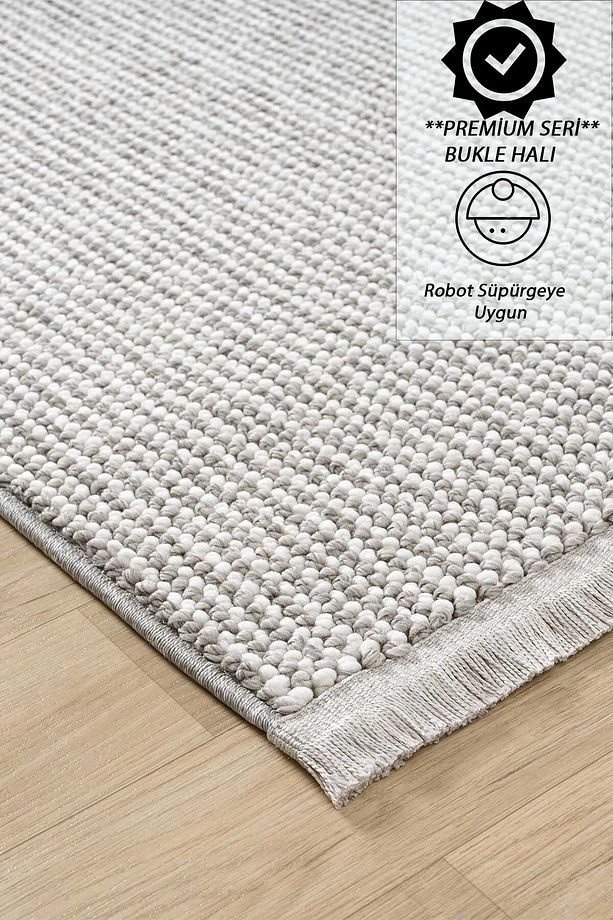 İskandinav Loop Bukleli Gri Beyaz Yumuşak Dokulu Salon Koridro Yolluk Antre Çocuk Halısı 419 Agra - 1