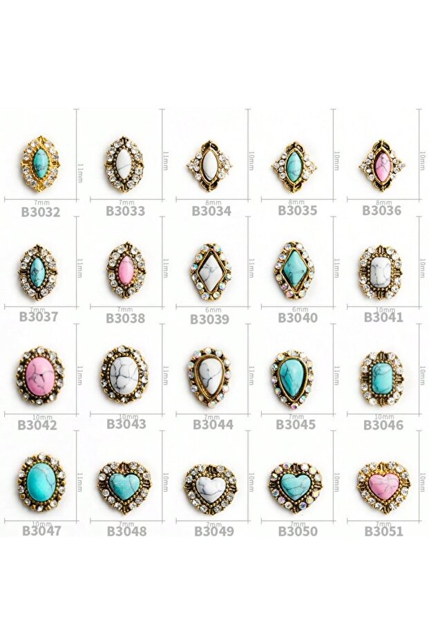 20PCs-MixedRetro 20pcs Random Mixed Retro Marbles AB Rhinestone Metal 3D Nail Art Decorations Alloy