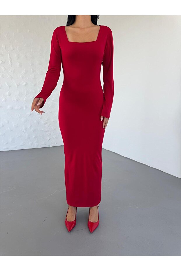 KARE YAKA SANDY ELBİSE - 4