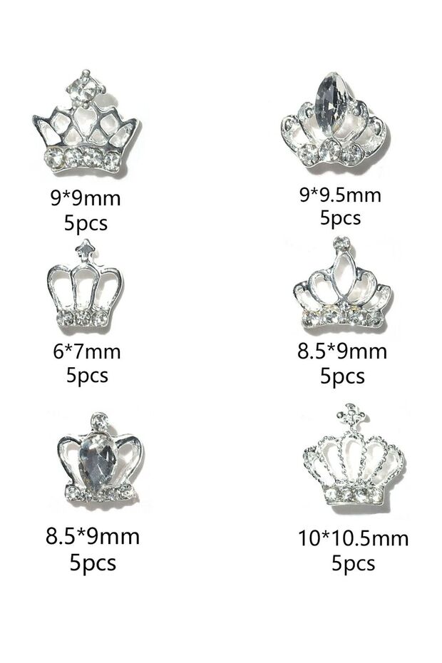 TZ-137 30pcs Exquisite Crown Charms for Nails Luxury 3D Mixed Crown Shape Nail Gems with Crystal Cle