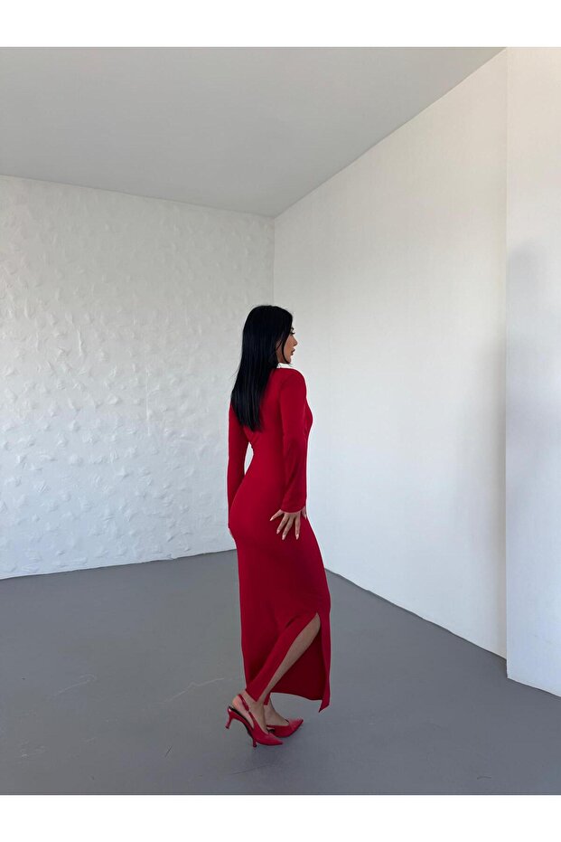 KARE YAKA SANDY ELBİSE - 5