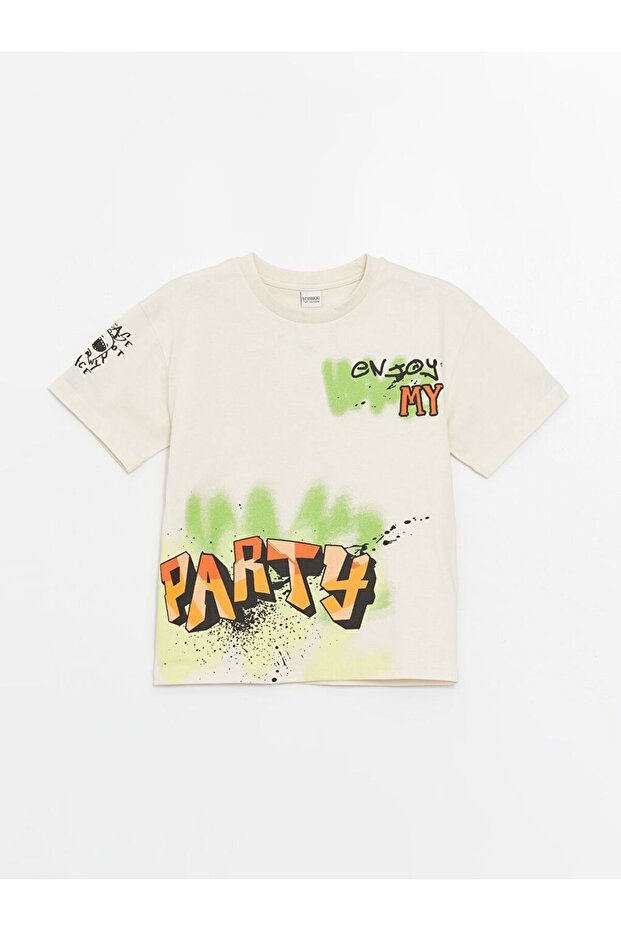 Beige Oversize Crew Neck Boy's T-Shirt