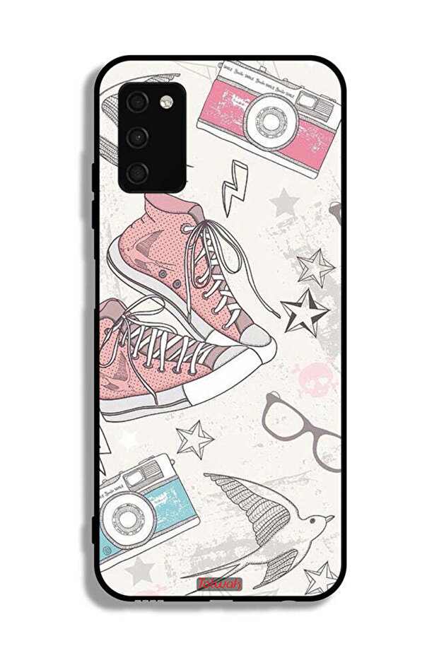 غطاء حماية من القماش بتصميم حذاء وفن كاميرا لهاتف Samsung Galaxy A03s