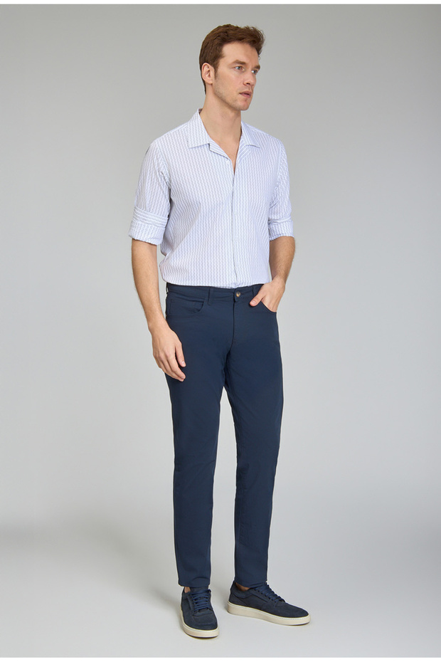 Navy Blue Cotton Sports Pants with Pockets