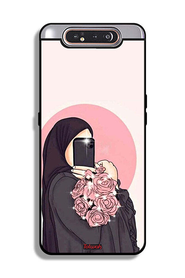 غطاء حماية لهاتف Samsung Galaxy A80 بتصميم فن التقاط صور سيلفي مع حمل الزهور