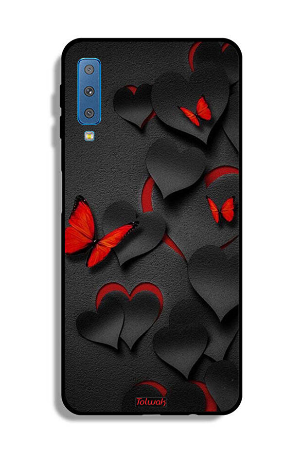 غطاء حماية لهاتف Samsung Galaxy A7 (2018) بنقشة قلوب وفراشات