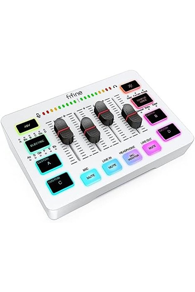 Audio Mixer, Gaming Streaming PC Mixer with Slider Fader, XLR Microphone Interface, Monitorin - 2